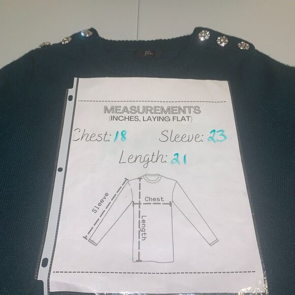 J. Crew Lambs Wool Blend Jewel Shoulder Sweater Emerald Green Women’s Small - Picture 7 of 7